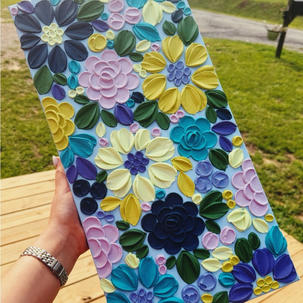 HANDMADE Floral Textured Canvas Art - Picture 1 of 2